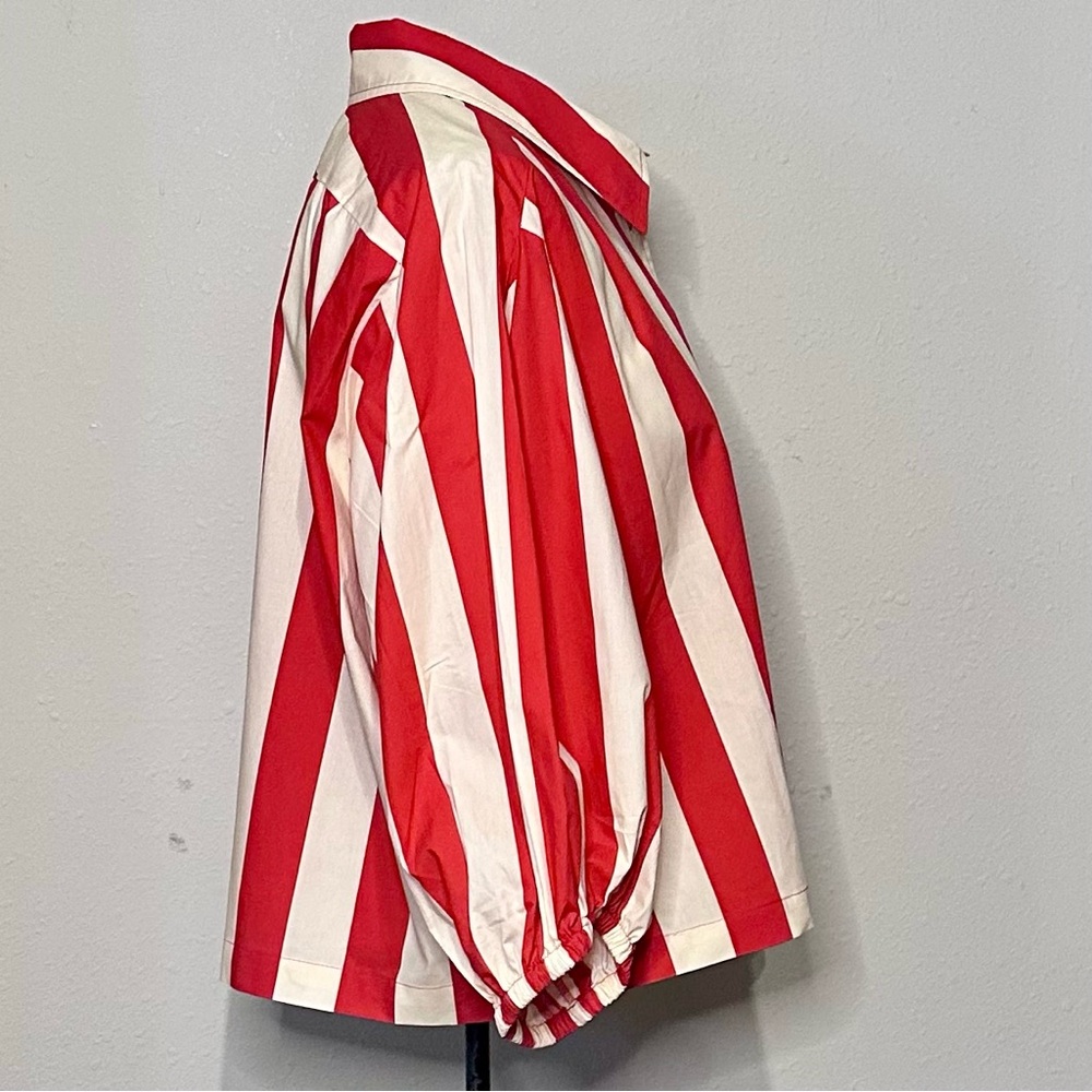 Tracy Reese Red and Cream Vertical Stripe Button-Down Top - Picture 8 of 16